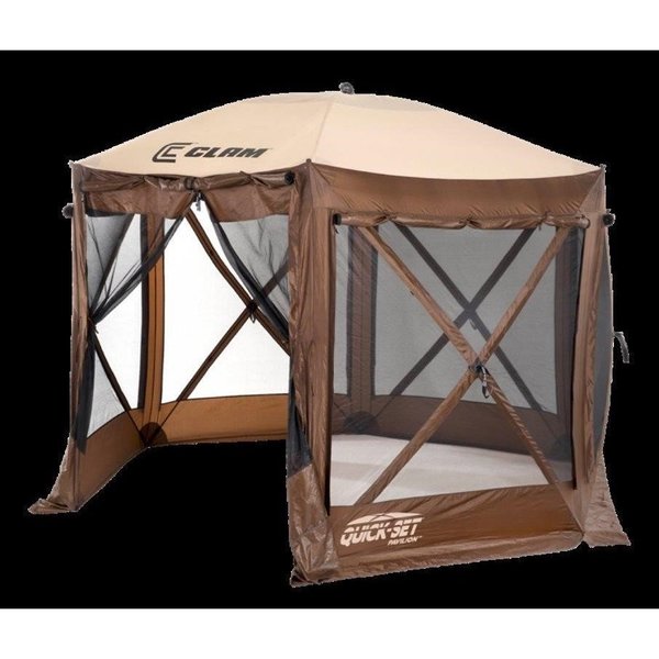 Quick Set Pavilion Screen Shelter - 6 side DLX - Zip Down Sides, Brown/Tan Roof / Black Mesh 9882